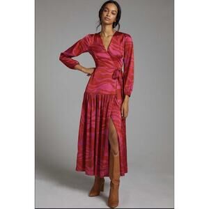 $220 Anthropologie Zebra-Striped Wrap Maxi Dress SIZE XS NEW NWT pink color